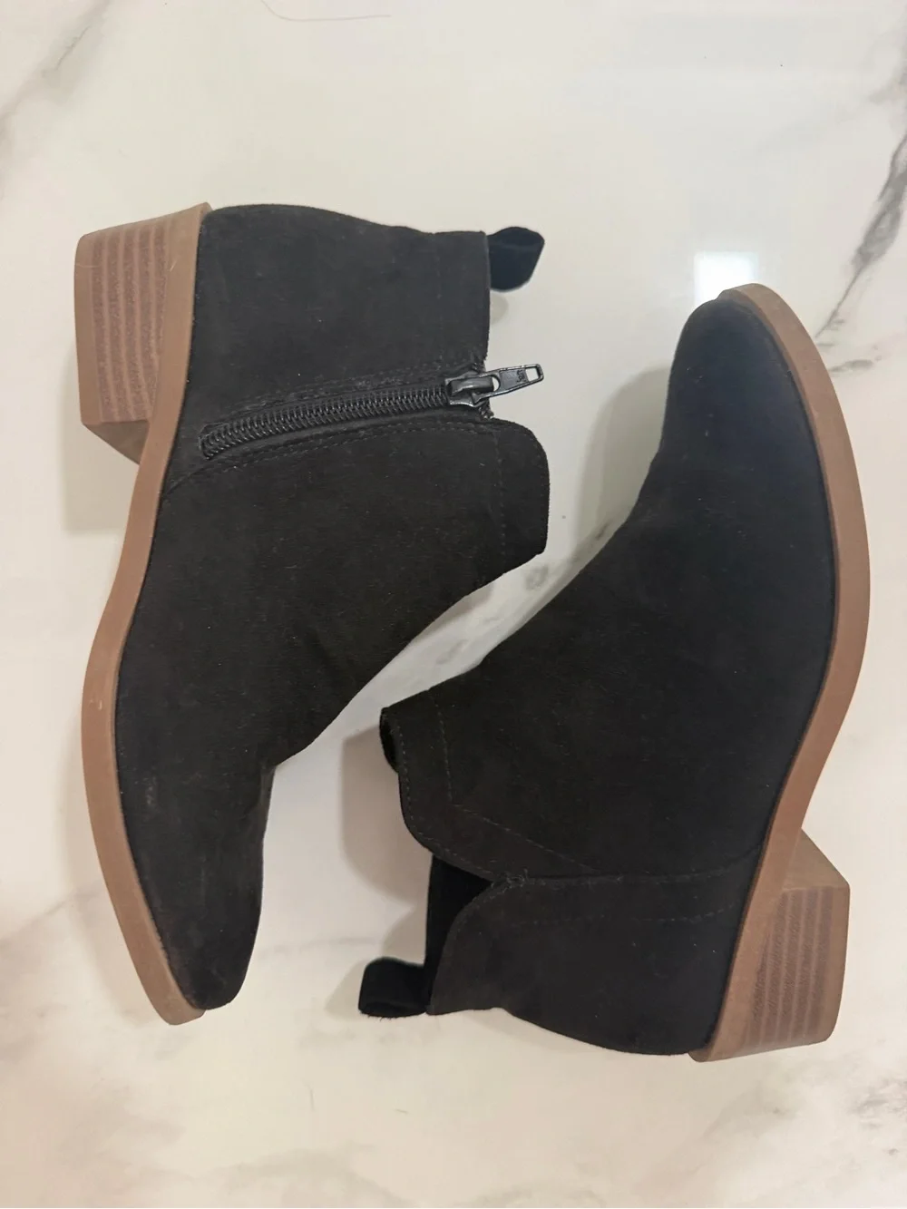 wonder nation Black Suede Ankle Booties with Side Zip